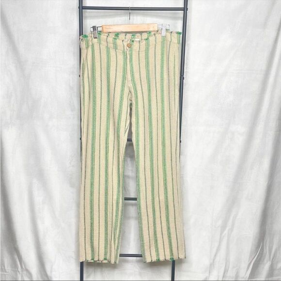 Zara Striped Rustic Trousers “The Beth Pant” Size Medium NWT Frayed Hem Straight - Picture 3 of 9